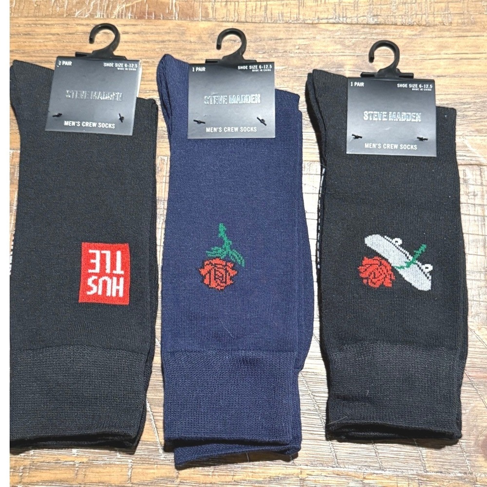 NEW Steve Madden Men's Crew Socks‎ Lot Black Navy Hustle Rose Skateboard 6-12.5